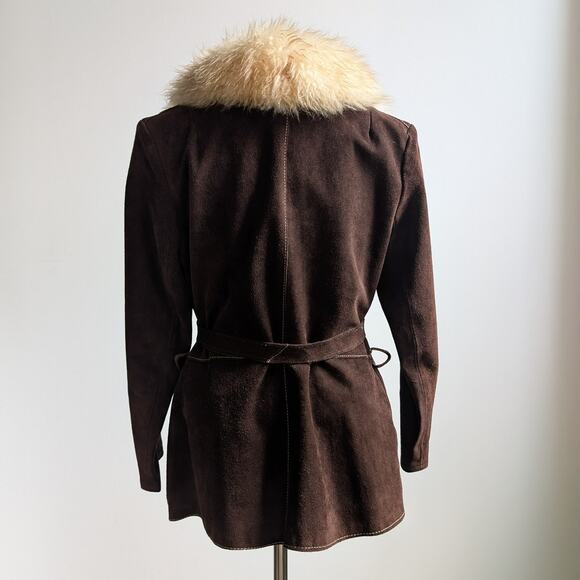 Vintage Brown Suede Penny Lane Jacket Belted Furry Leather Western Coat Medium - Picture 5 of 13